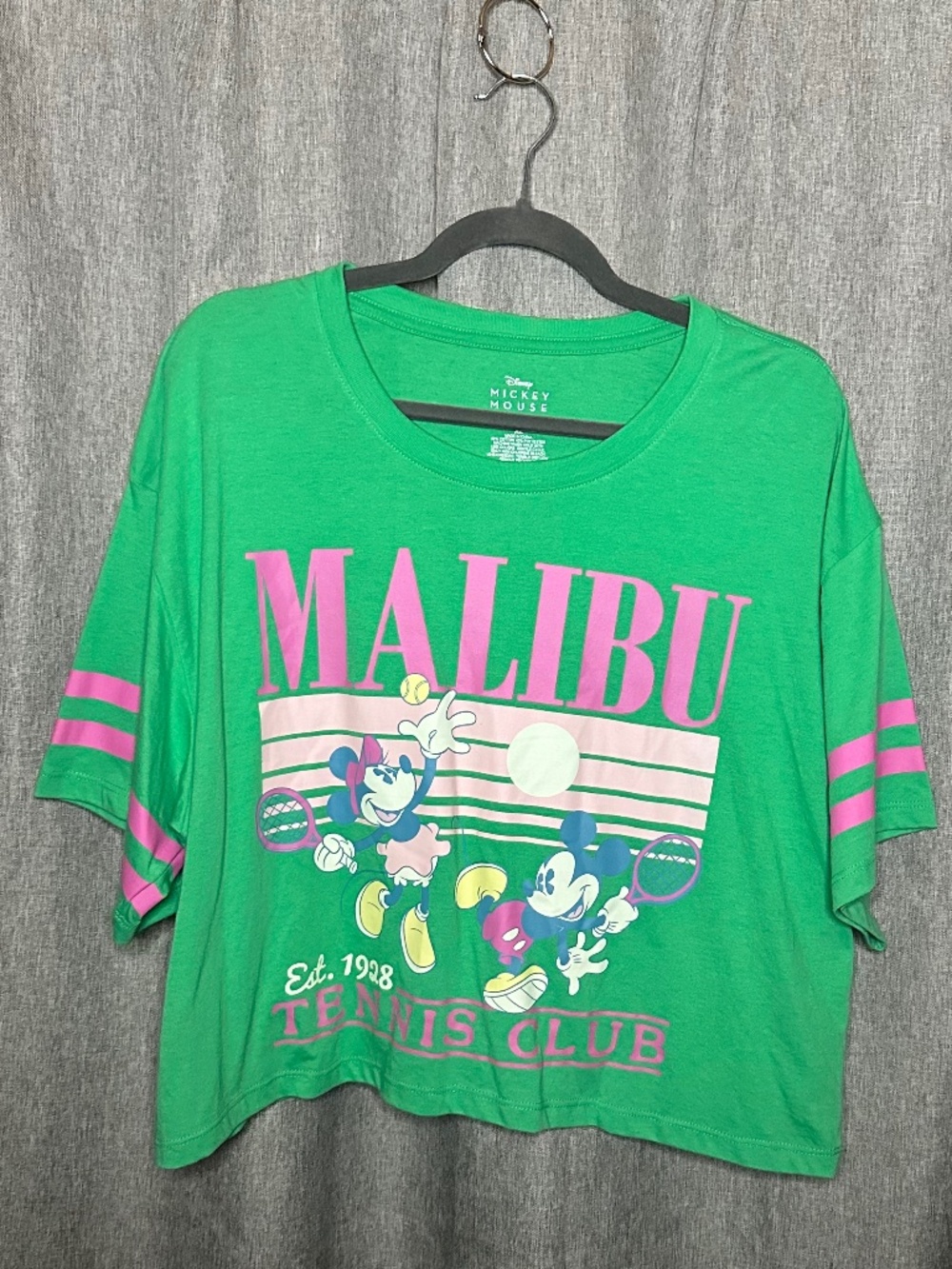 Disney Mickey & Minnie Malibu Tennis Club Cropped Graphic T-Shirt Green XL
